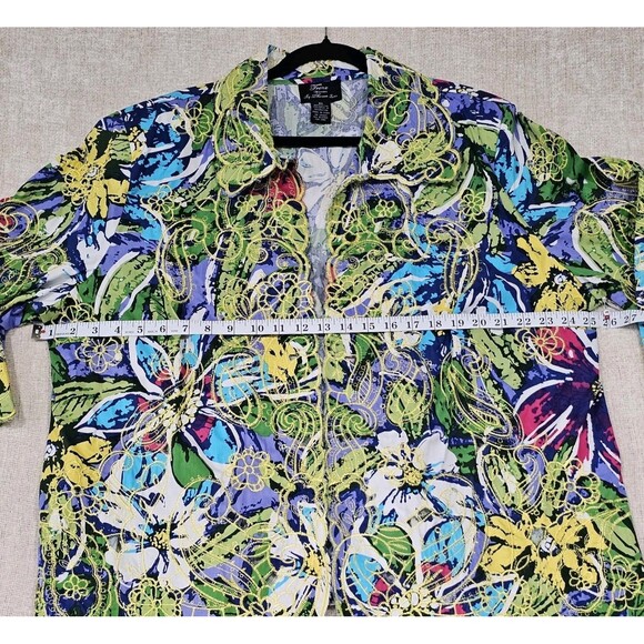 Trenz by Theresa Renz Blazer Womens 2XL Green Vibrant Floral Embroidered Jacket - Picture 3 of 8